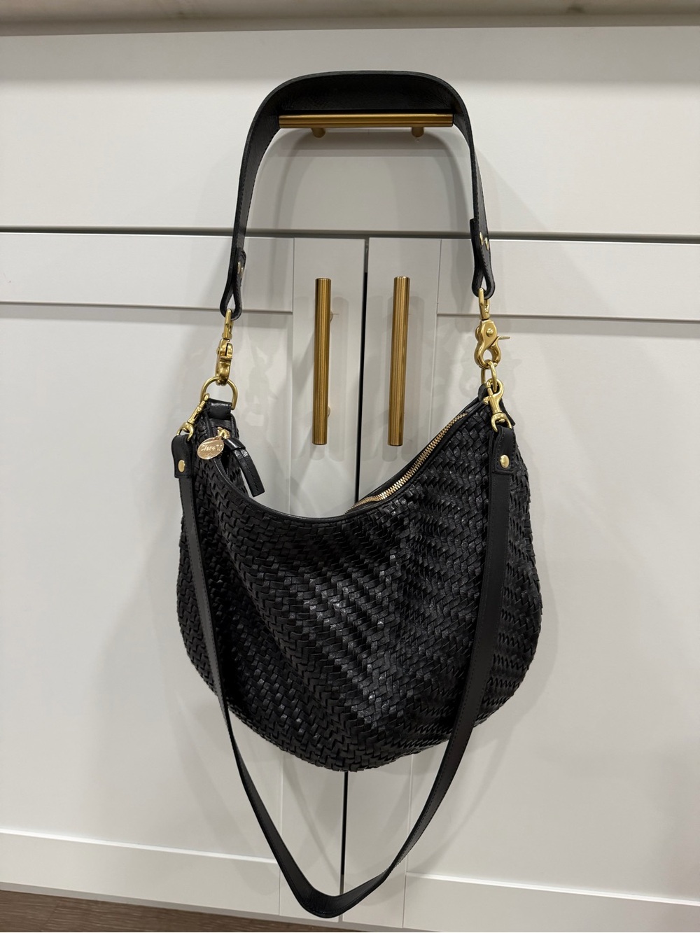 Clare V Moyen Messenger Woven Black Bag in Black Woven